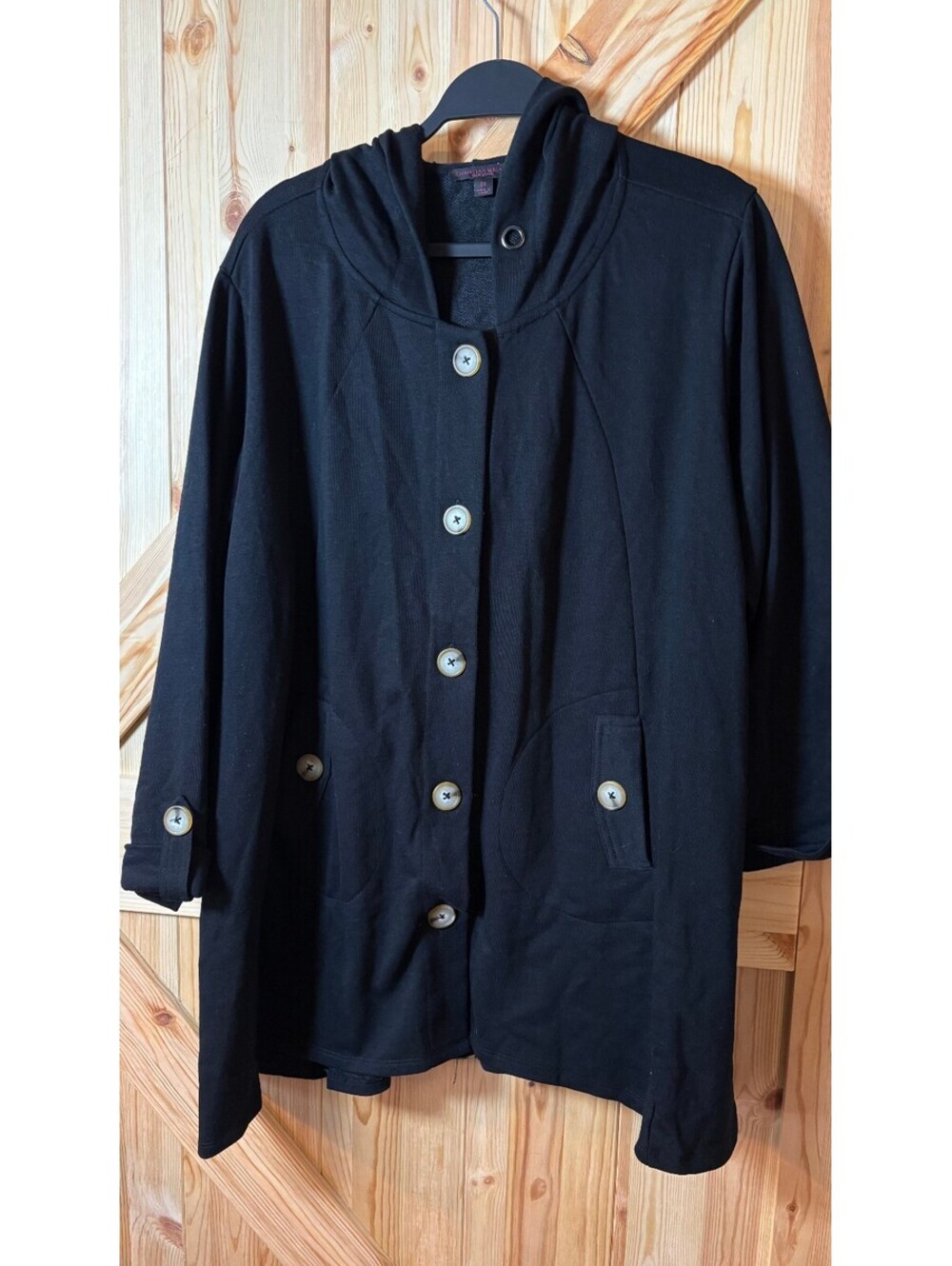 Christian Soriano Black Button-Up Hooded Soft Coat with Pocket Details 3X